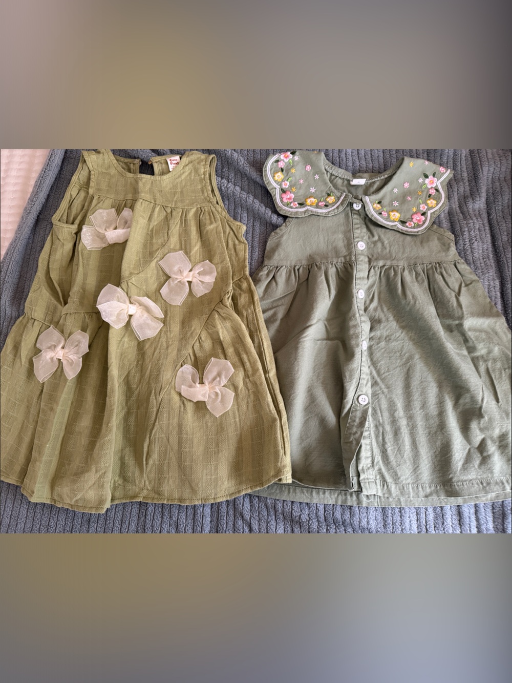 Girls Dress Set with Bow & Floral Collar
